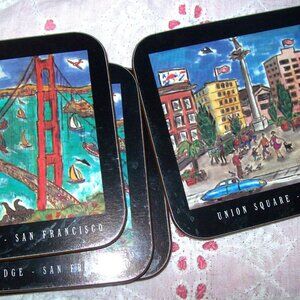 Cork Back Coasters San Francisco Landmarks -Home Decor- Vintage- Set of 6